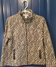 Petite Large Rafael Women's Zebra Print Front Zip Mock Neck Sport Jacket