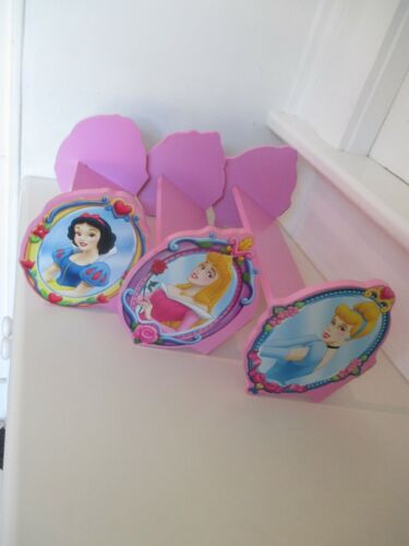 Disney Princess Set of 3 Pink Wooden Wall Shelves Cinderella, Aurora, Snow White