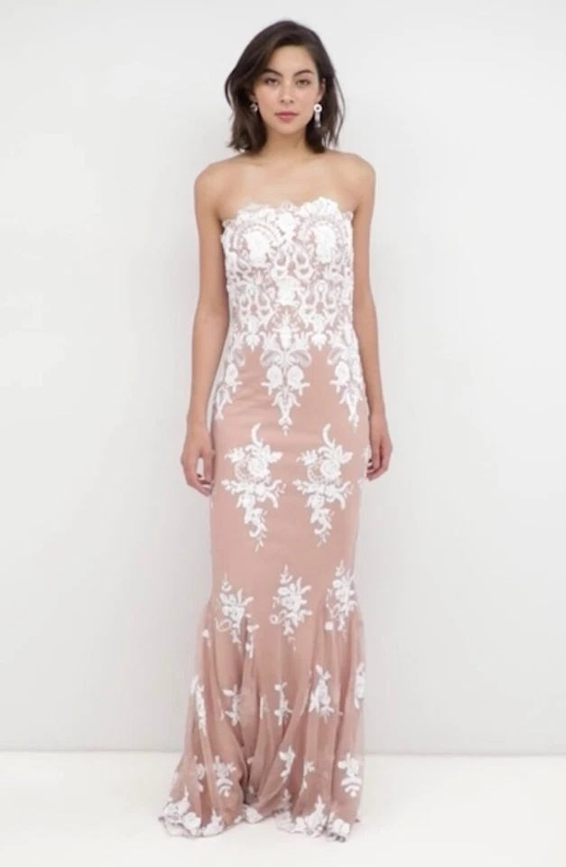 City Goddess size 12 Strapless Sequin Embroidered Nude Pink and White Maxi Dress - Image 2 of 4