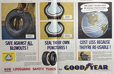 1952 Goodyear Tires Rubber Blowout Safe Globe Safety Tubes Seal VTG Print Ad