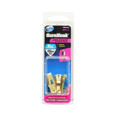 Zenith 6 / 15kg Brass Plated SureHook Childsafe Picture Hanger - 3 Pack