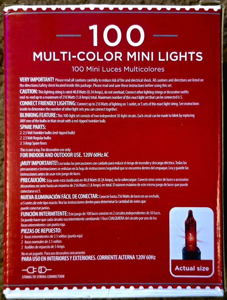 Holiday Time 100 Multi-Color Mini Lights - Green Wire (2 Pack) - Image 2 of 3