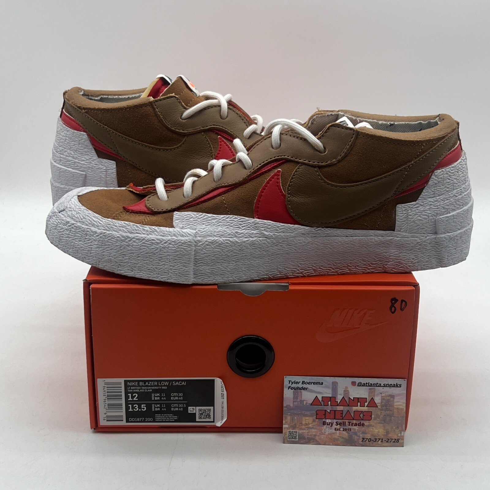 SACAI X NIKE Taglia 12 Nike Sacai x Blazer marrone chiaro britannico camoscio bianco (DD1877 200)