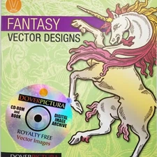 Fantasy Vector Design Digital Clip Art Dover Pictura Book CD Dragons Fairies