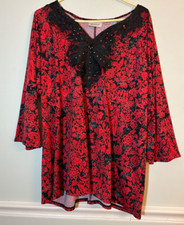 Avenue Red Tunic with Black Accent 22/24 New With Out Tags