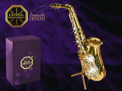 CRYSTAL TEMPTATIONS - Saxophon 4390 klare Swarovski-Steine vergoldet 11,5 x 7 cm