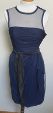 WHITE BY VERA WANG-SLVLS-NAVY-BUBBLE HEM-MESH-DRAPED-COCKTAIL DRESS-2-EUC
