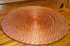 Rattan Wicker Deep CHARGER PLATE Holder D=14" Two-Tier Brown Woven Decor     804