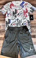 NWT Nike Jordan Boys YMD Gray/White/Red/Blue Graphic Dri-Fit Shorts Set Medium