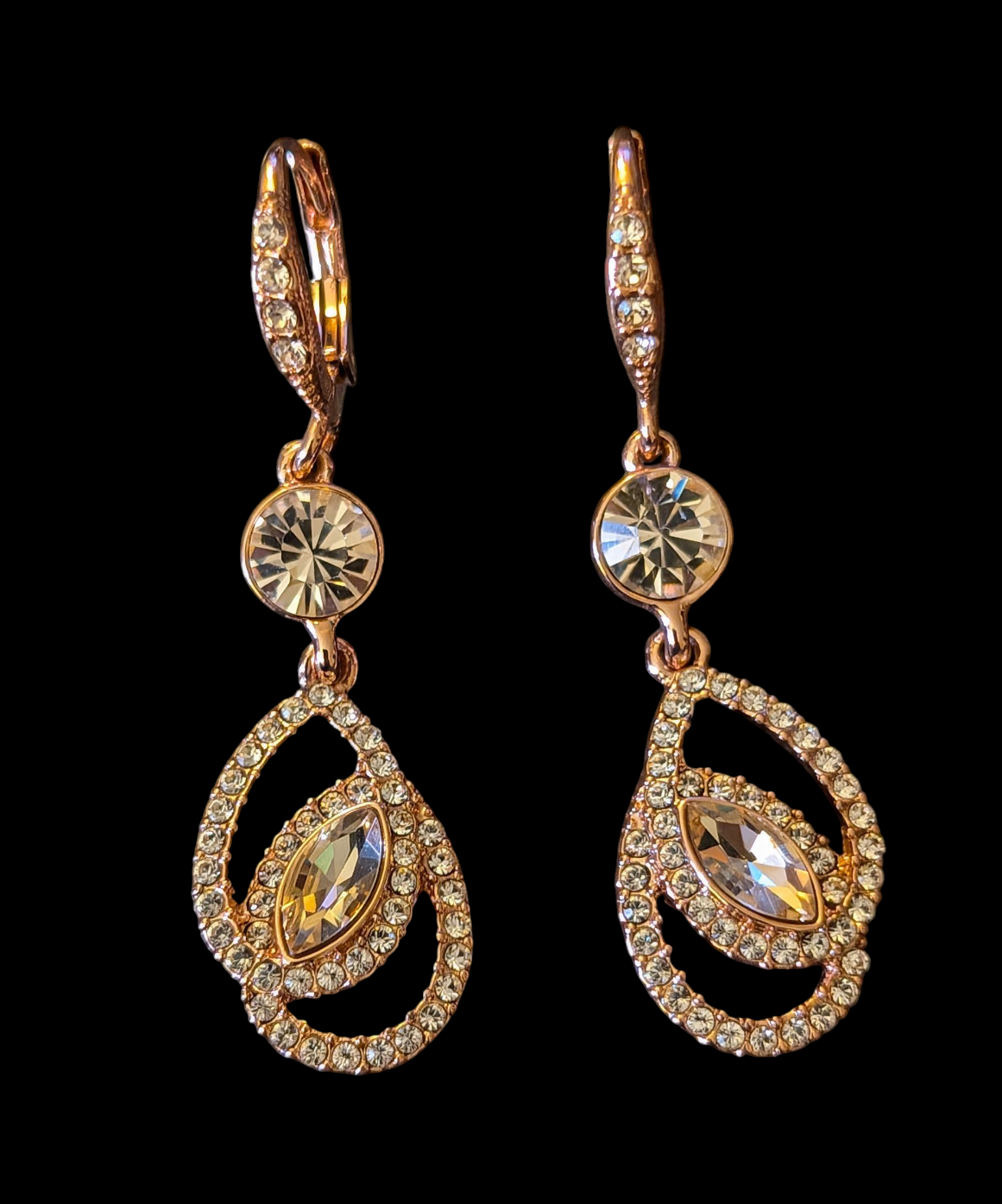 Givenchy Rose Gold Crystal Drop Dangle Earrings 1.75 Inch