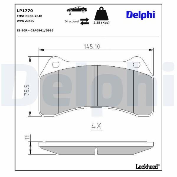Delphi Bremsbelagsatz Scheibenbremse LP1770 FüR XJ Jaguar Type 2 X200 X350 X358-image