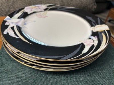 4 ~Mikasa Charisma Black Dinner Plates 10.5'' Fine China Japan L9050