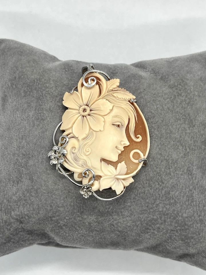 Ciondolo in argento 925 con cammeo corniola sfioccato 45mm – Torre Del Greco - Immagine 3 di 4