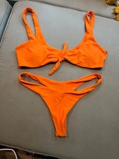 Women's Zaful Orange Tie-Front Bikini Set M