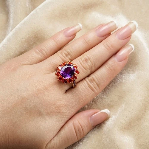 Sumptuous Blue Purple Sapphire 6.30Ct 925 Sterling Silver Rose Gold Halo Rings