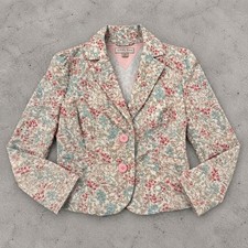 Tommy Jeans Women Floral Blazer Pink Blue Cotton Blend Two Button Jacket Size M