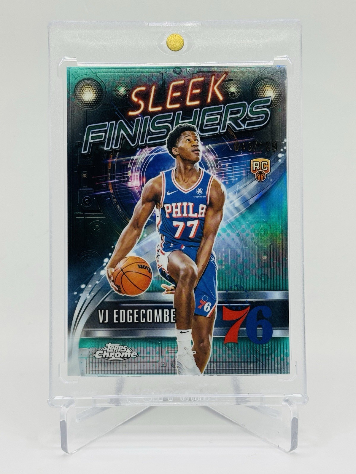 VJ Edgecombe 2025-26 Topps Chrome Sleek Finishers Rookie AQUA REFRACTOR /199 