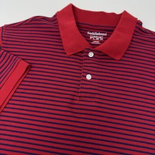 Saddlebred Polo Shirt Mens Large Red Navy Stripe Comfort Flex Tagless Casual