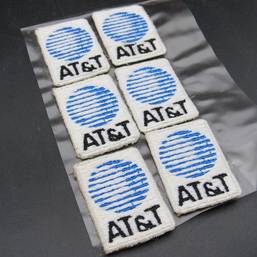 AT&T Patches, Six (6), NOS Embroidered Globe & Text, Vintage Logo, 1.25" x 1.75"