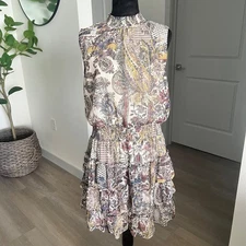 MSK Womens Smocked Waist/Neck Dress XL Ruffle Tiered Romantic Floral Bohemian