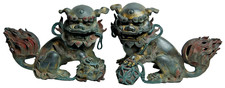 PAIR OF VERY BEAUTIFUL CHINESE BRONZE FU DOGS FOO DOGS DOGS OF FO RARE L@@K