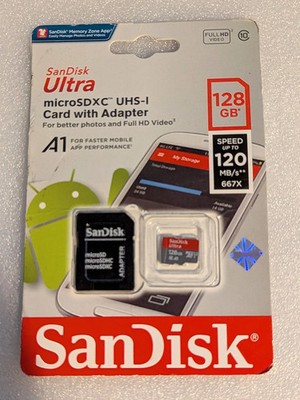 SanDisk Ultra 128GB microSDXC Memory Card Class 10 UHS-I 120MB/s with Adapter