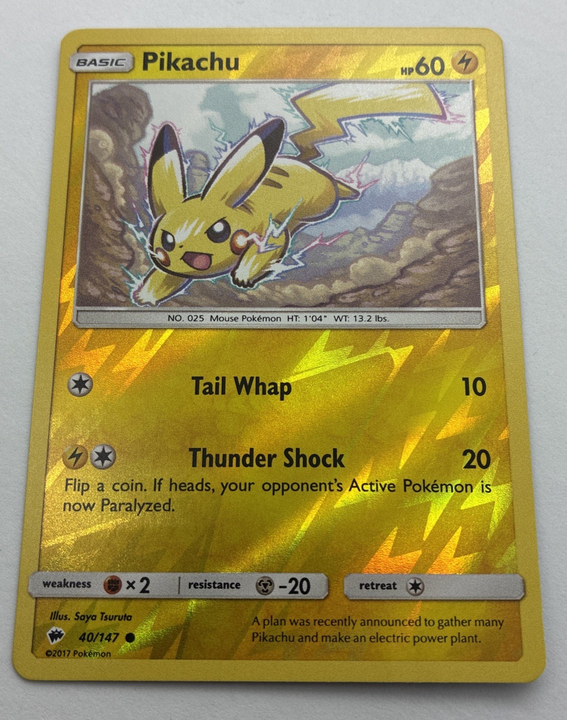 Pokemon TCG Burning Shadows Pikachu 40/147 Reverse Holo NM/M Unplayed