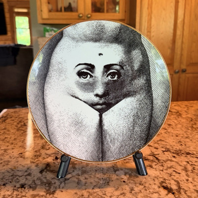 Fornasetti Porcelain Limited Edition Collector Plate Portrait Face Black White