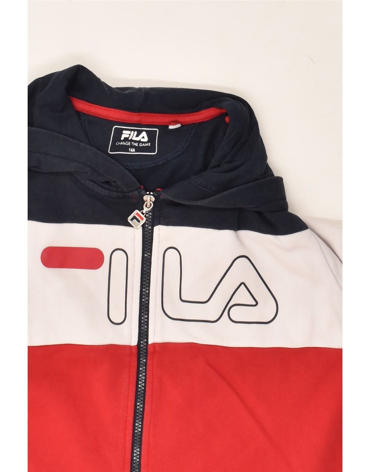 Felpa con cappuccio FILA ragazzo grafica zip 13 14 anni rosso colorblock cotone BL76