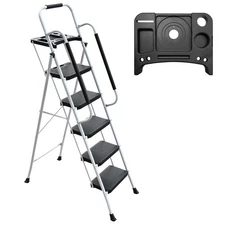 5 Step Folding Step Ladder with Handrails Tool Platform 330 Lb Capacity