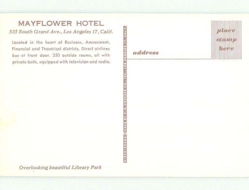 Unused Pre-1980 MAYFLOWER HOTEL Los Angeles California CA hr6902@