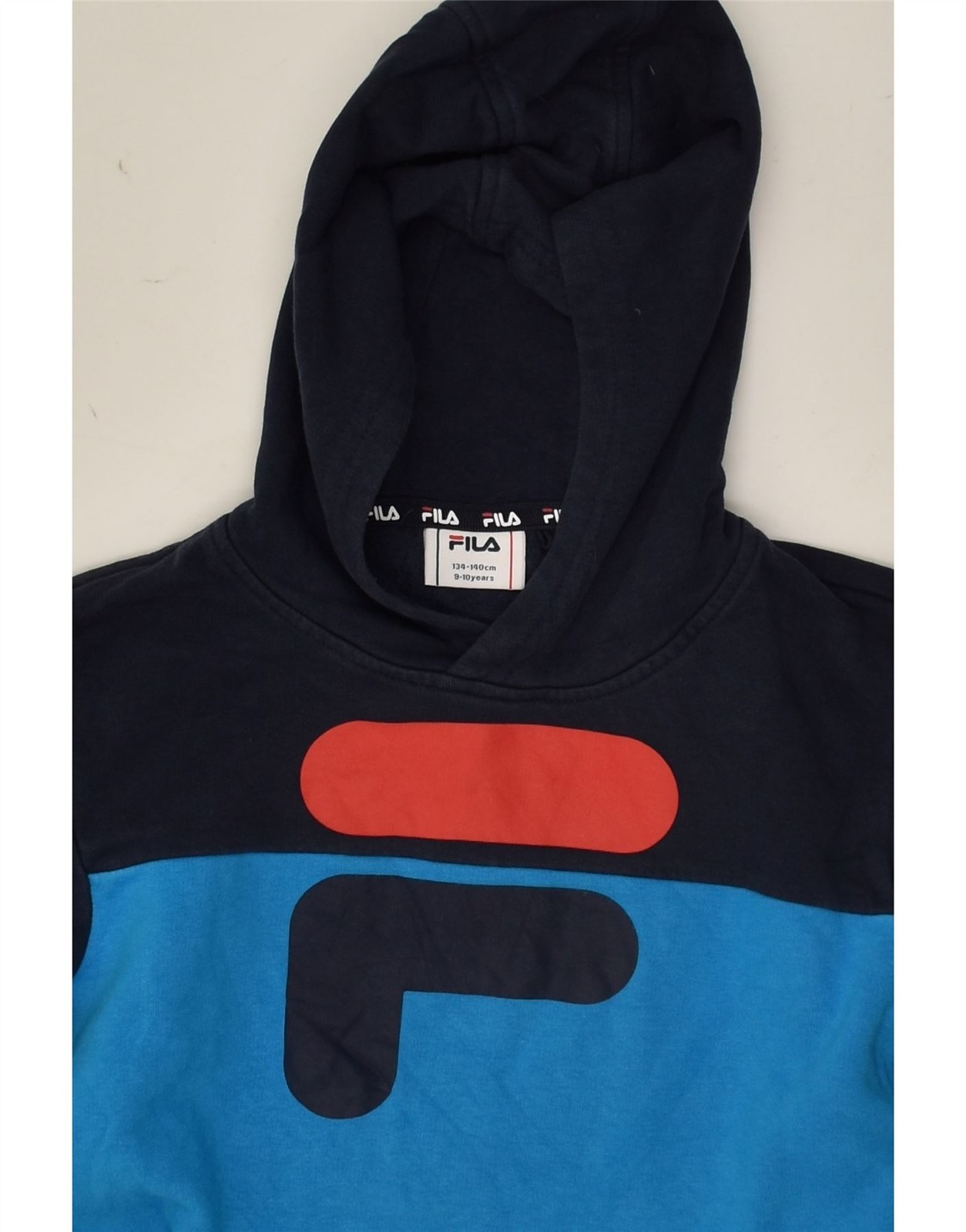 Felpa con cappuccio FILA ragazzo grafica 9 10 anni blu colorblock cotone XY14
