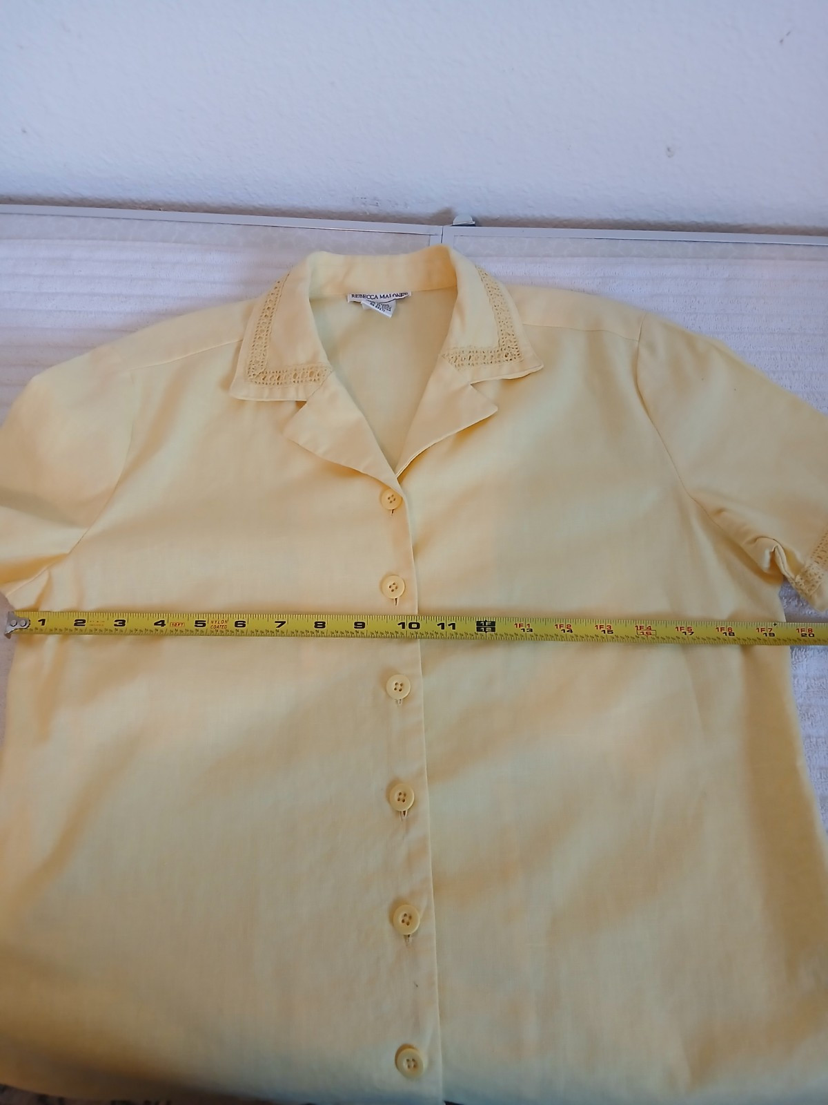 Rebecca Malone Women Shirt Small Yellow Linen Blend ButtonUp Short Sleeve Casual