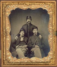 CIVIL WAR SOLDIERS SMOKE CIGARS TINTYPE IN UNION CASE VERY CLEAR EXAMPLE