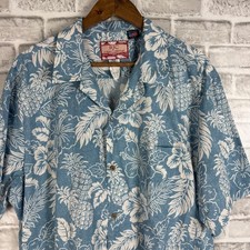 RJC Hawaiian Shirt Mens 2XL Blue White Hibiscus Pineapple Tropical Made in USA