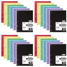 Mead Spiral Notebook, 24 Pack, 1 Subject, Wide Ruled Pack of 24, Assorted
