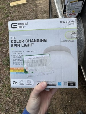 Commercial Electric 7in LED Color Changing Spin Light White 54690111-A