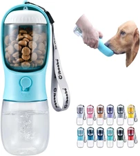 Dog Water Bottle with Food Container, Travel Puppy Water Bowl, Portable Pet Disp