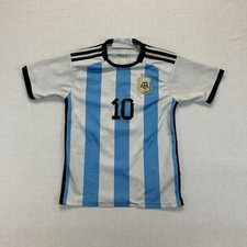 Messi #10 Argentina Soccer Jersey Boys Small Blue White Football Shirt Futball