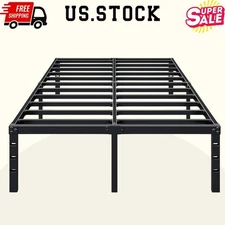 14" Queen Metal Bed Frame – Sturdy Platform, No Box Spring, Heavy Duty, Black