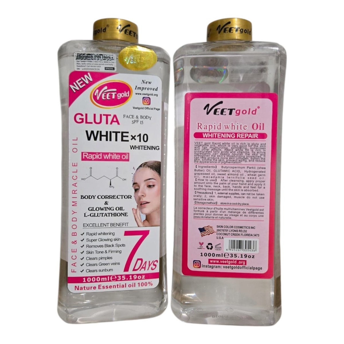 veet gold Gluta ×10 Face body corrector oil 1000ml spf 15 1piece