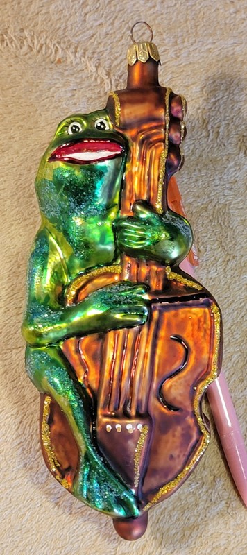 Christopher Radko Jeremiah Bull Frog Guitar Cello Blown Glass  Vintage No Box 7"