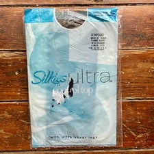 SILKIES Ultra Control Top Sheer Tights Pantyhose Jet Black USA Queen NIP