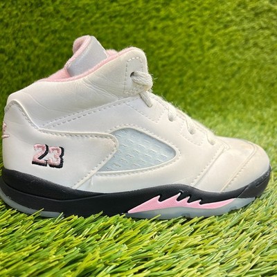Nike Air Jordan 5 Retro OG Girls Size 10C White Pink Athletic Shoes Sneakers