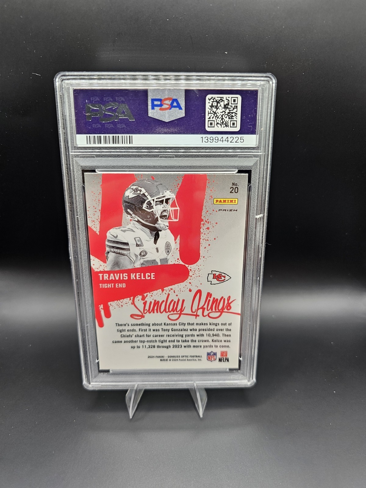 2024 Donruss Optic Travis Kelce Sunday Kings PSA 9 view 2