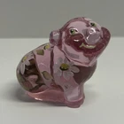 Fenton Perky Pig Pink White Daisy Flowers Art Glass Painted Angela Van Zile 3.5”