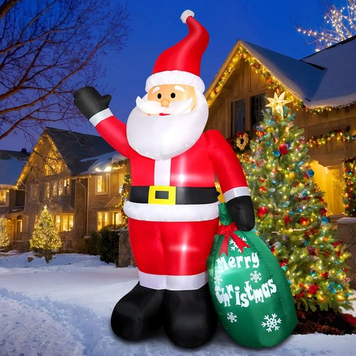 7 FT Christmas Inflatable Santa Claus with Green Gift Bag, Blow up Santa Clau...