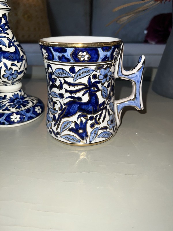 Greek Hand Made Deer Floral Coffee Cup Mug RHODES GREECE by IKAROS POTTERY