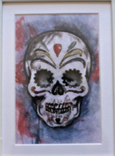 'Mexican Halloween' hand painted sugar skull watercolour framed art