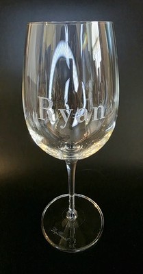 (223) 1- Luigi Bormioli Handblown 9'' Tall Wine Glass Custom Engraved- 'Ryan'